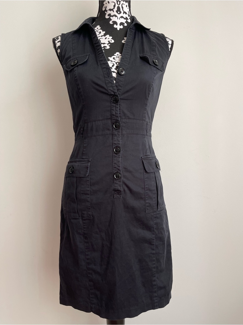 H&M Black Sleeveless Button-Front Utility Mini Dress